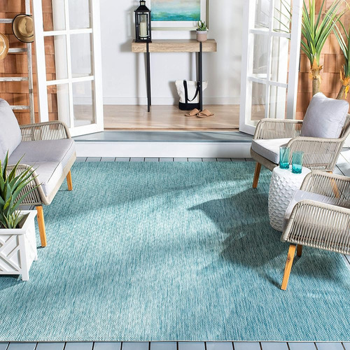 Safavieh Courtyard Collection 6'7  Square Aqua Cy8520 Imperm