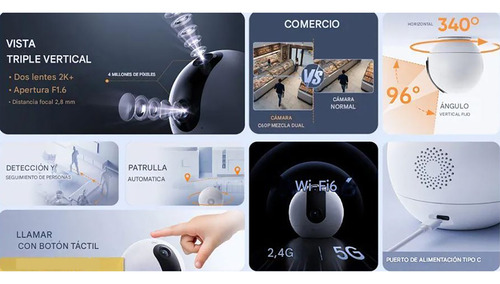 Cámara Seguridad Wifi C60p dual 2k 3mp 360 Boton Llamada