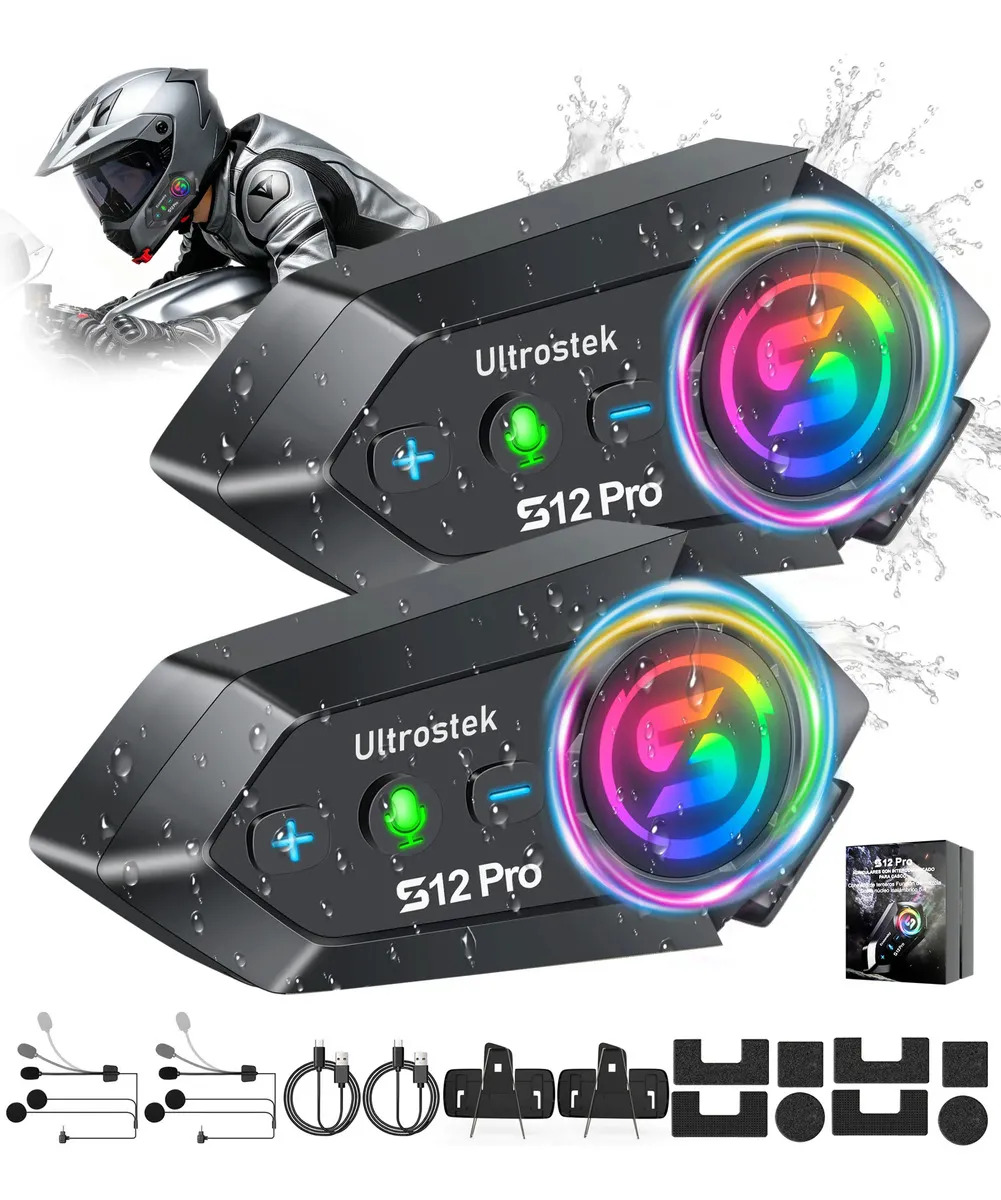 Intercomunicadores Casco Audífonos Bluetooth Para Moto 2pcs Ultrostek S12 Pro