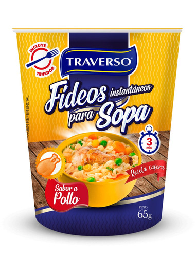 Sopa De Noodle Instantánea Traverso - Sabor Pollo 65g