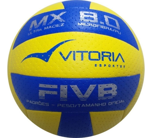 Bola De Vôlei Vitoria Esportes Mx 8.0  N°  6  Cor Amarelo/azul  Por Quadra