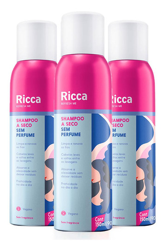 Kit 3 Shampoo A Seco Sem Perfume Ricca