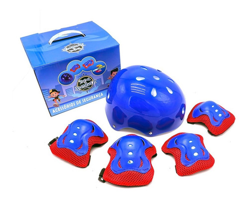 Kit Proteção Infantil Capacete Patins Skate Bike Azul