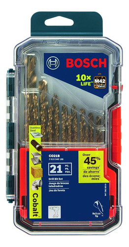 Juego De 21 Brocas De Cobalto M42 Bosch Co21b Con Estuche