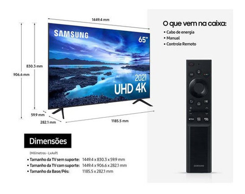 Imagem 7 de 8 de Samsung Smart Tv 4k 70 Com Processador 4k, Wi-fi -70au7700