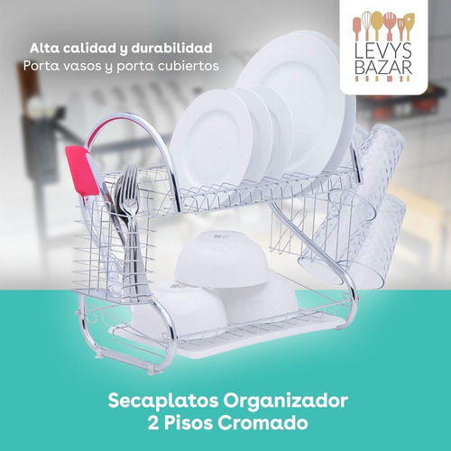 Imagen 2 de 10 de Escurridor Platos Secaplatos Escurre Acero 2 Pisos Bandeja