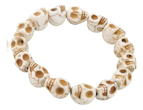 Pulseira Pedra Natural Howlita Caveira Diversas Cores 8mm Comprimento 21 cm Cor Branco Diâmetro 8 cm