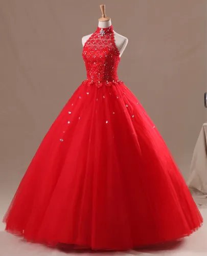 Vestido De 15 Xv A os Rojo Dulces 16 Pedreria Escote Halter