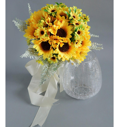 Girasol Hecho A Mano Boda Sosteniendo Ramo Elegante Aspecto