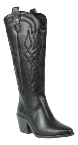 Bota Vaquera Alta Mujer Tacón Cómodo Cowboy Botines Bordado