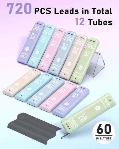 Fourcandies 720 Cargas Minas 0.7mm Para Lápices, Negro Hb #2