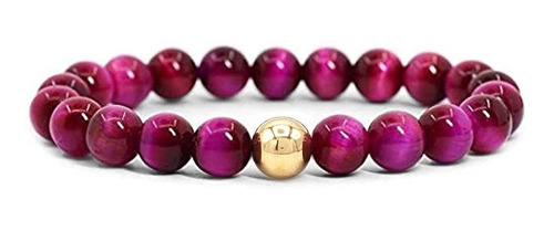 Pulsera Oro Laminado Ojo De Tigre Rosa 8mm Iconic Store