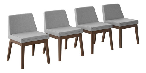 Juego De Comedor Lisboa De Madera Con 4 Sillas Tapizadas Diseño de la tela de las sillas Gris Claro - Nogal