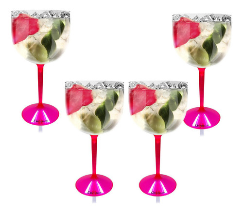 Kit 4 Taças Gin Haste Rosa Acrílico