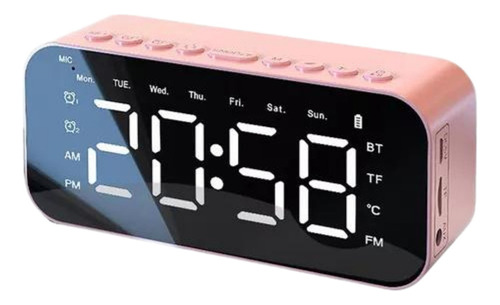 Reloj Despertador Digital Pantalla Led Bluetooth Parlante Color Rosa