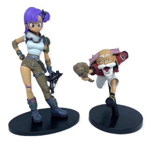 Set X2 Muñeco Figura Bulma + Maestro Roshi Dragon Ball 18cm