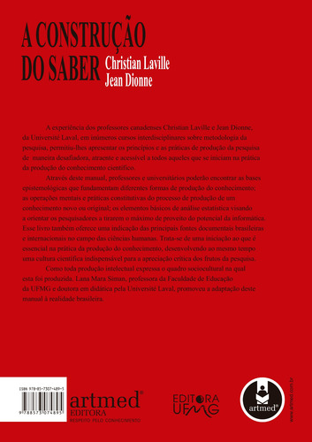 A Construção do Saber: Manual de Metodologia da Pesquisa em Ciências Humanas, de Laville, Christian. Editorial PENSO, capa mole em português, 1999