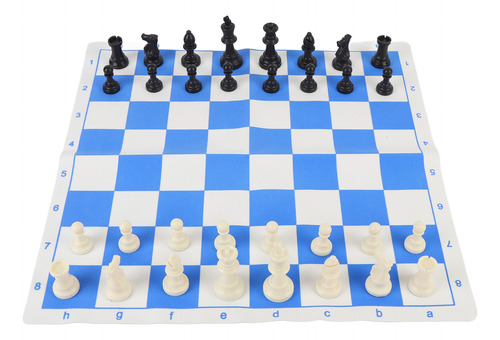 Juego De Ajedrez Y Tablero De 42 Cm, Azul Y Blanco, Enrollab