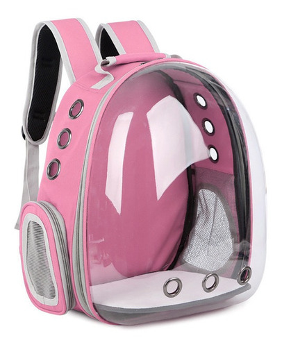 Mochila Respirável Transparente De Ombro Portátil Gato Pets Cor Rosa