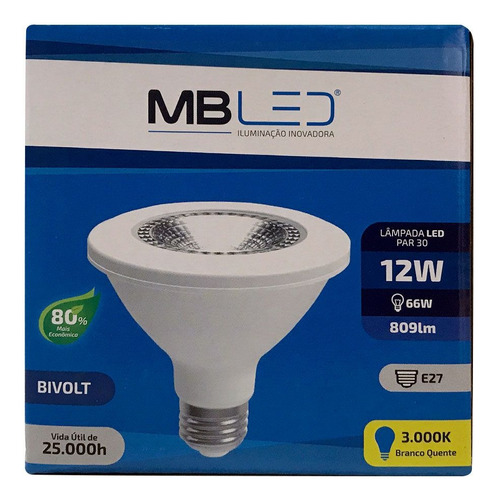 Lâmpada Par 30 12w Led 3000k Branco Quente Bivolt Mb Led