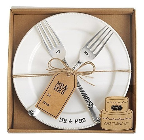 Mud Pie Mr Y Mrs Plate Y Fork Set Blanco