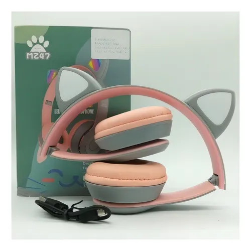 Auriculares Vincha Inalambrico Bluetooth Orejas Gato Luz Rgb