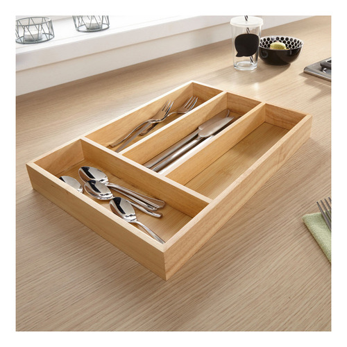 Porta Talher Bambu 5 Divisórias Utensílios Gaveta Garfo Faca