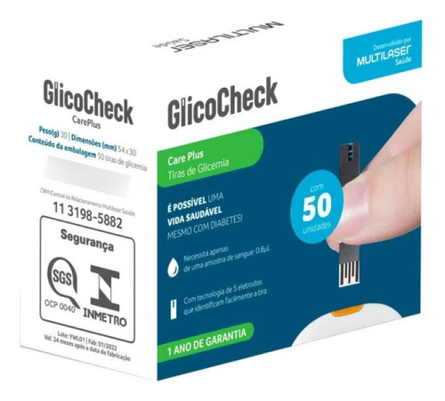 Fita Reagente Tira Medir Glicemia Glicocheck 50 Unidades