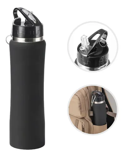 750ml Garrafa Térmica Emborrachada Squeeze Canudo Premium Preto
