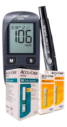 Kit Glucómetro Accuchek Active Con 50 Tiras Y 50 Lancetas