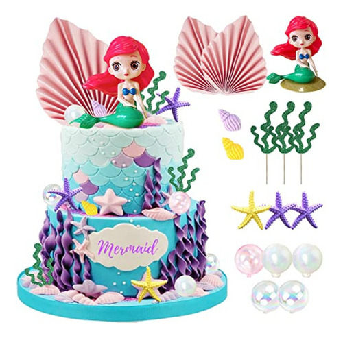 Decoración Para Pastel 16 Pcs Mermaid Under The Sea Cake To