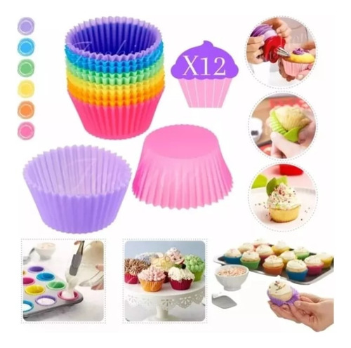 Molde Muffins Silicona X12 Unidades Goma Cupcakes