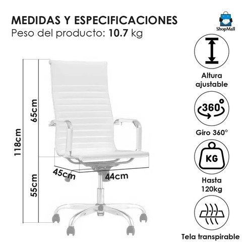 Silla Ejecutiva Oficina Metalica Reclinable Altura Ajustable Color Blanco
