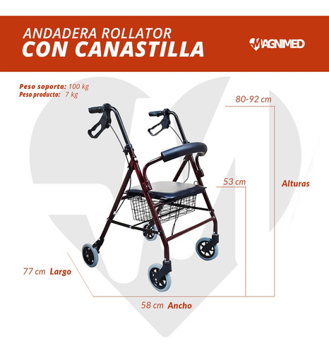 Andadera Rollator Vino 2 En 1, Silla Y Andadera De Aluminio