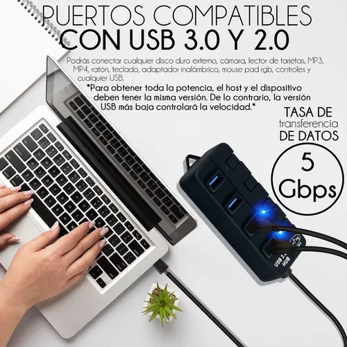 Hub 4 Puertos Usb 3.0 Alta Velocidad Pc Laptop Eliminador