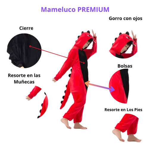 Pijama Mameluco Dinosaurio Rex Rojo Cosplay Disfraz Adulto