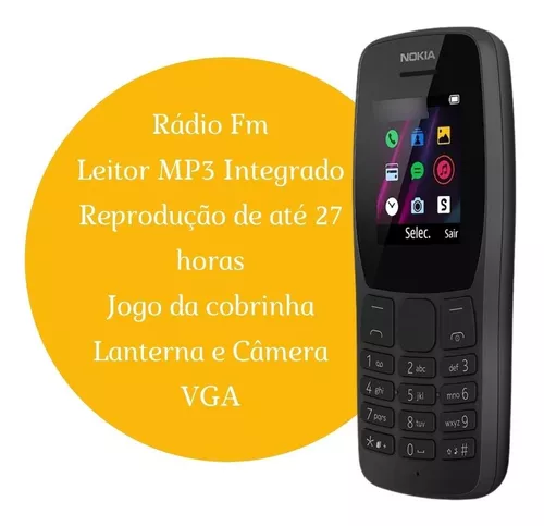 Celular Nokia 110 Preto com Rádio FM e Leitor Integrado, Câmera