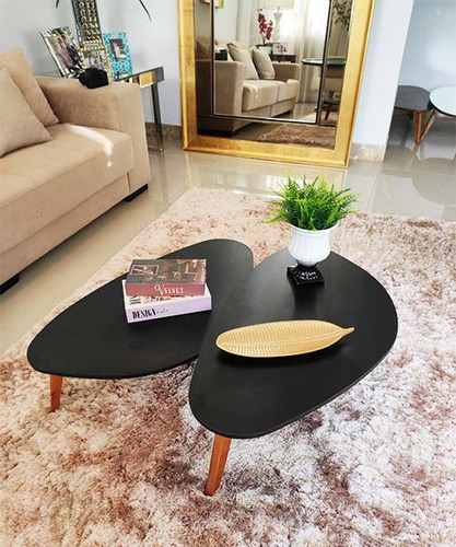 Mesa De Centro Conjunto Orgânica Black Paris Cor Preto