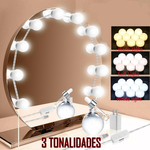 Luminária De Espelho Camarim 3 Tom De Luz 10 Lâmpadas De Led