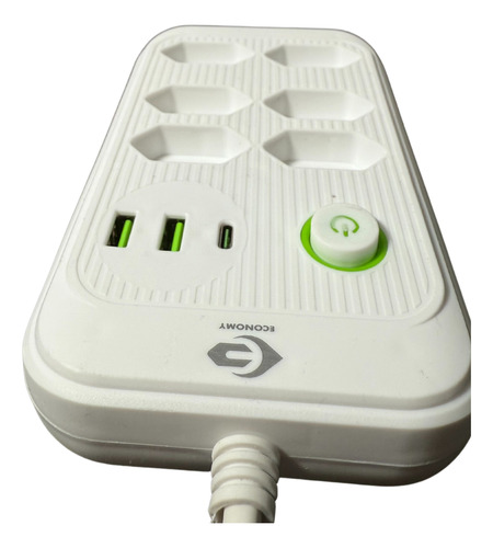 Regua Extensão De 6 Tomadas 2usb + 1tipo-c 3metros 127v/220v Branco