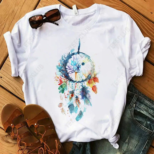 Camiseta De Mujer Con Cuello Redondo Y Manga Corta Con Estam