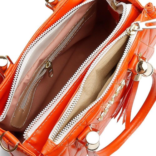Bolsa Handbag Feminina Alça Transversal Matelassê Elegante Cor Laranja