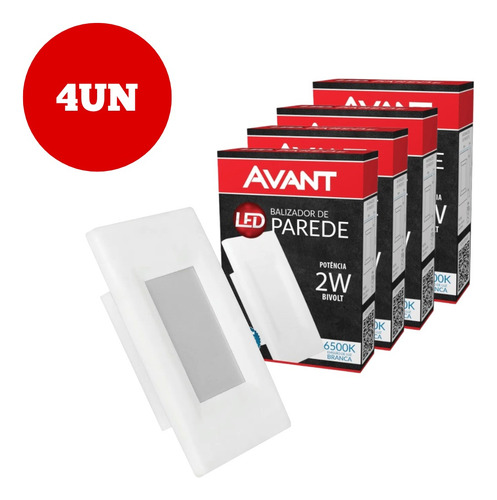 Kit 4x Balizador Embutir Arandela 2w 4x2 Interna 3000k/6000k
