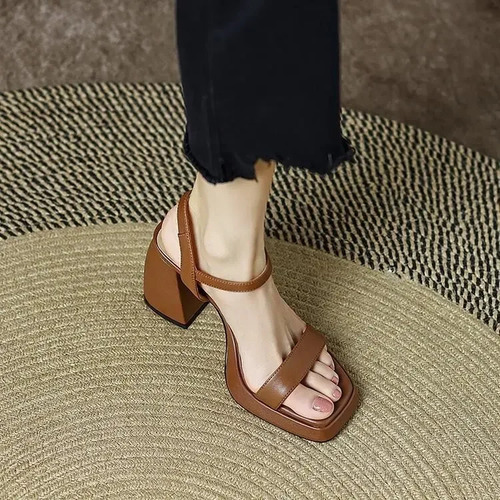 Sandalias De Tacón Alto De Mujer De Tacón Grueso Estilo Core