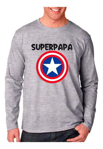 Polera Manga Larga De Hombre Super Papa Capitan America