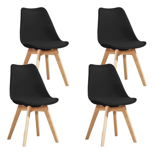 Set De 4 Sillas Eames, Asiento Acolchonado Y Madera