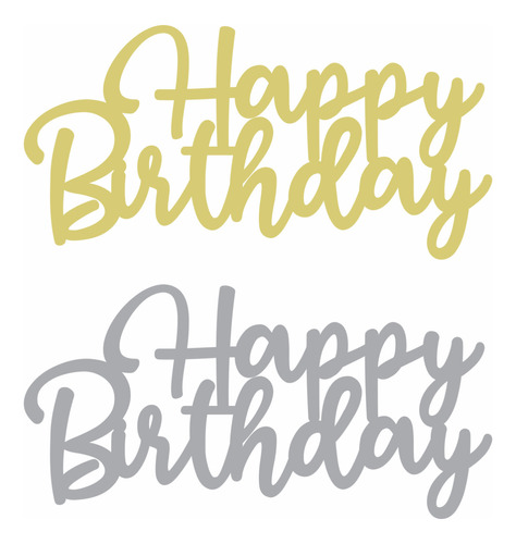 2 Lettering Happy Birthday Mdf Dourado/prata 60x30cm