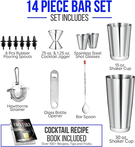 Imagen 4 de 4 de Set De Coctelería Kit Bartender 15 Piezas