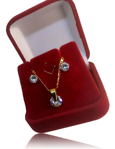 Imagem 4 de 8 de Colar E Brinco Ponto De Luz De Zircônia Banhado A Ouro 18k