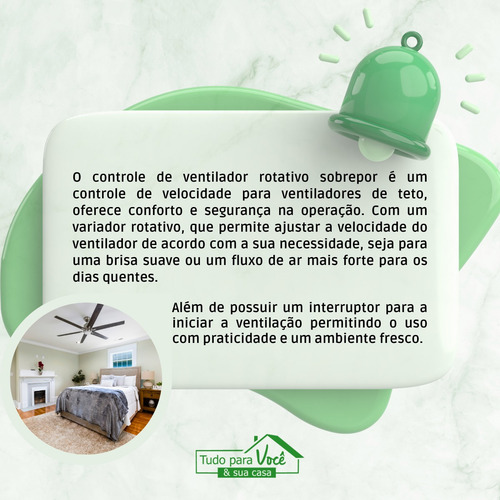 Controle Ventilador 1 Tecla Espelho 4x2 Rotativo Universal